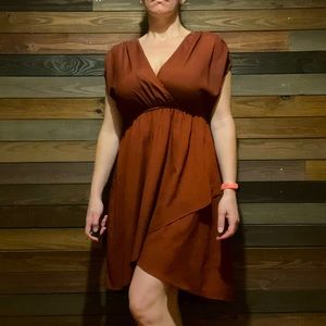 Rust colored faux wrap dress